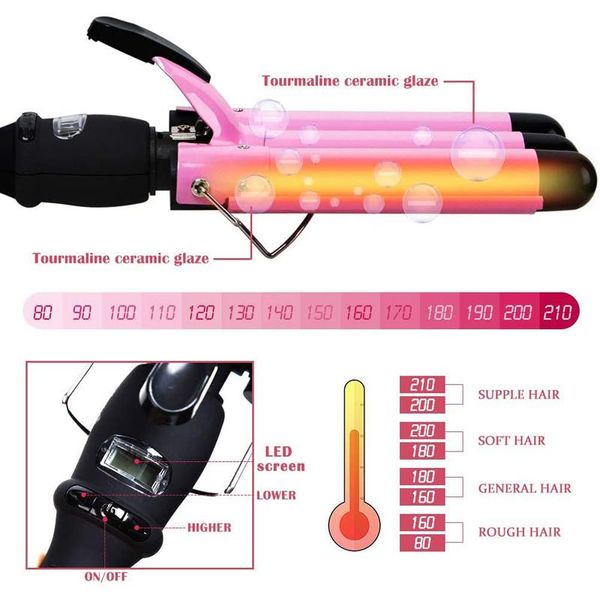 hair straighteners three-tube stick with lcd temperature display stick-1 inch ceramic dot suitable for salons, Black
hair straighteners three-tube stick with lcd temperature display stick-1 inch ceramic dot suitable for salons, Black