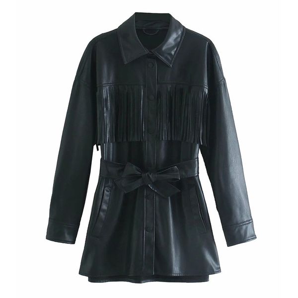 2021 new faux leather fringe women autumn fashion with belt lapel collar long sleeve button up vintage jacket coat td58, Black;brown
2021 new faux leather fringe women autumn fashion with belt lapel collar long sleeve button up vintage jacket coat td58, Black;brown