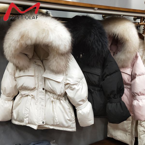 90% white duck jacket women winter large natural raccoon fur hooded down coats thick warm parkas sash short overcoat, Black
90% white duck jacket women winter large natural raccoon fur hooded down coats thick warm parkas sash short overcoat, Black