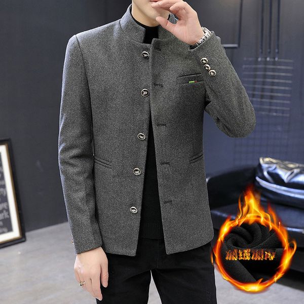 fashion solid collar with tweed jacket for men, Black;brown