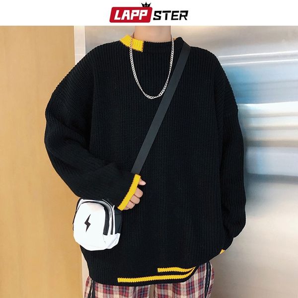 lappster men korean patchwork sweaters pullovers mens black fashions casual oversized knitted sweater autumn oversized 201022, White;black
lappster men korean patchwork sweaters pullovers mens black fashions casual oversized knitted sweater autumn oversized 201022, White;black