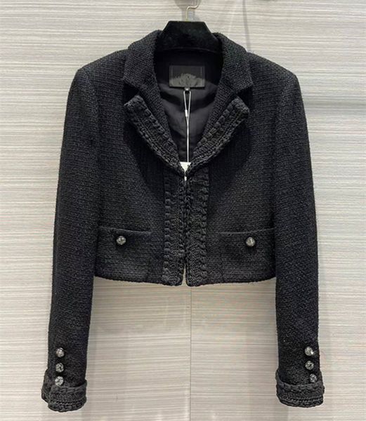 european and american women's wear spring 2022 new long sleeve fine button fashion black tweed jacket
european and american women's wear spring 2022 new long sleeve fine button fashion black tweed jacket