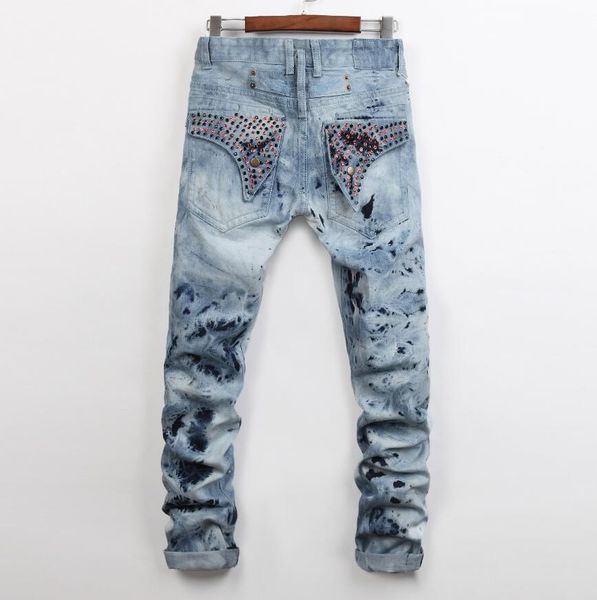 mens fashion painted blue light jeans fit streetwear designer straight leg rock revival biker crystal studs slim pants denim 955 bxkve, Black
mens fashion painted blue light jeans fit streetwear designer straight leg rock revival biker crystal studs slim pants denim 955 bxkve, Black