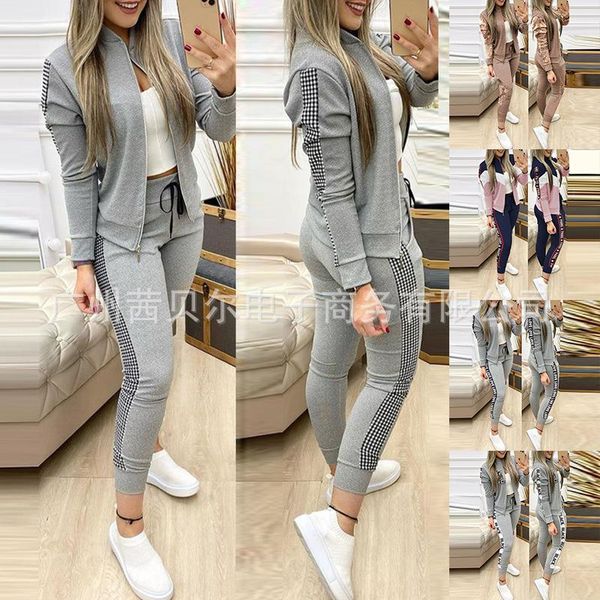 women's tracksuits wepbel women 2pcs clothes set mosaic plaid casual clothing suit long sleeve jacket + full length pants, Gray
women's tracksuits wepbel women 2pcs clothes set mosaic plaid casual clothing suit long sleeve jacket + full length pants, Gray