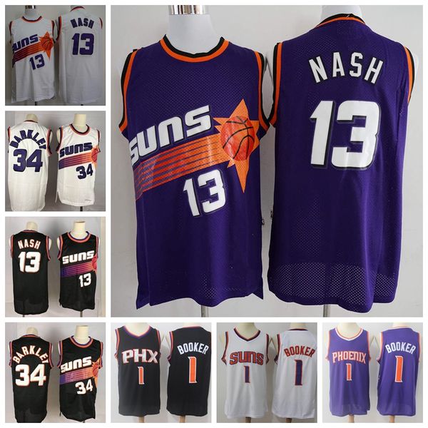 ncaa steve 13 nash mens basketball jerseys devin 1 booker charles 34 barkley retro college basketball jerseys stitched, Black