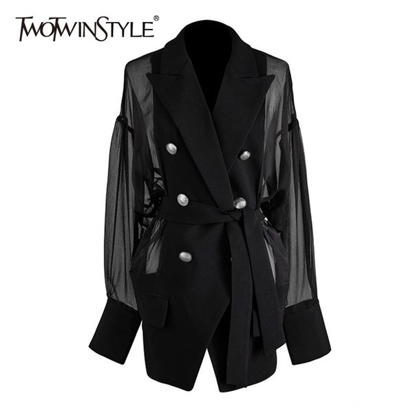 twotwinstyle casual patchwork mesh blazer women notched neck lantern long sleeve high waist lace up suit for female fashion tide lj201214, White;black
twotwinstyle casual patchwork mesh blazer women notched neck lantern long sleeve high waist lace up suit for female fashion tide lj201214, White;black