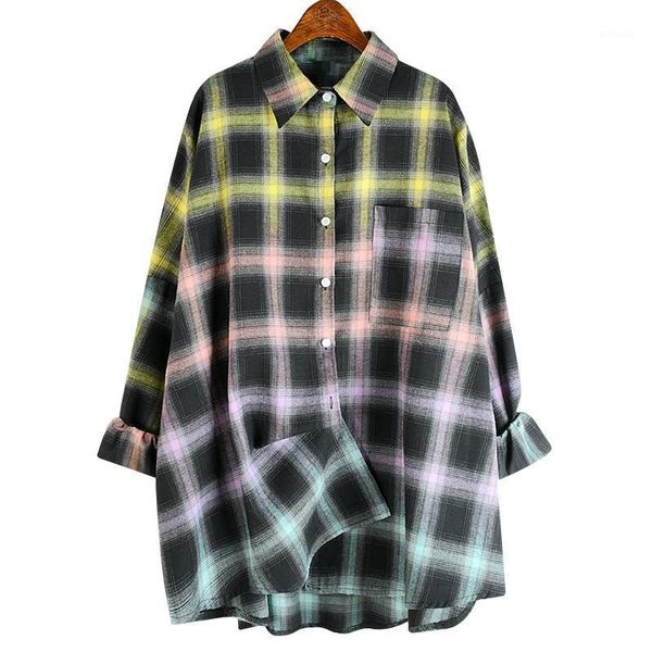 women's blouses & shirts autumn 2021 full turn down collar shirt color plaid korean loose casual blouse women v5061, White
women's blouses & shirts autumn 2021 full turn down collar shirt color plaid korean loose casual blouse women v5061, White