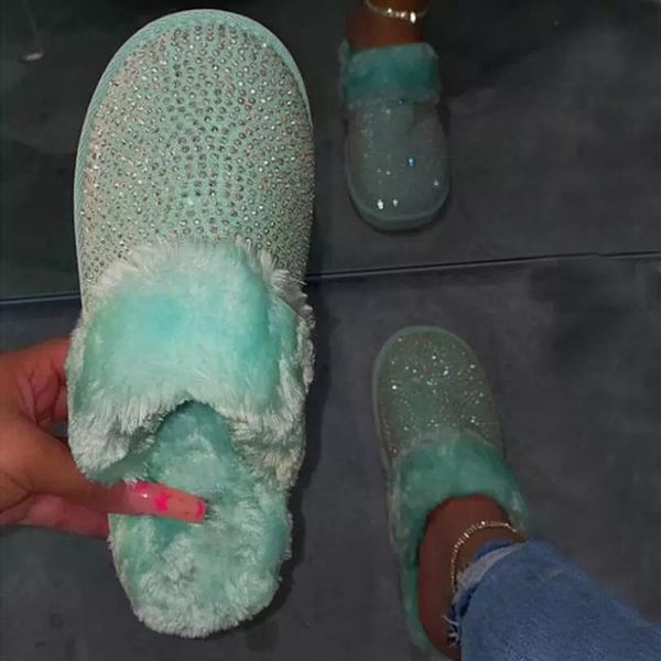ladies indoor slippers plush warm crystal women slippers soft 2020 new winter comfortable flat shoes, Black
