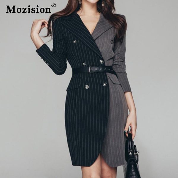 mozision patchwork double breasted suit dress for women notched long sleeve slim dresses office lady stripe with belt dress, Black;gray
mozision patchwork double breasted suit dress for women notched long sleeve slim dresses office lady stripe with belt dress, Black;gray