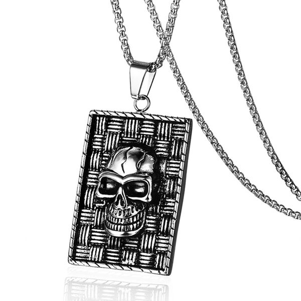 fashion retro square frame skull pendant necklace stainless steel chain jewelry for man, Silver
fashion retro square frame skull pendant necklace stainless steel chain jewelry for man, Silver