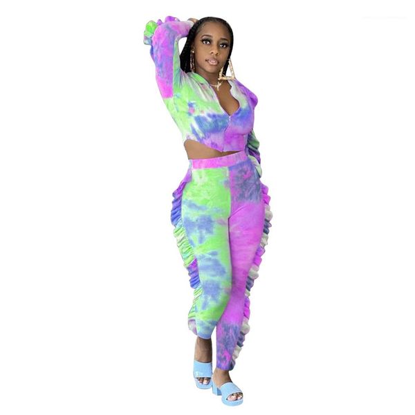 high waist trousers ladies two piece pants women tie dye tassel clothing suit v neck long sleeve short tshirt, White
high waist trousers ladies two piece pants women tie dye tassel clothing suit v neck long sleeve short tshirt, White