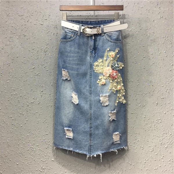fashion european women 3d flower denim skirt front hole midi skirts high waist beading jeans runway skirt plus size 4xl 5xl1, Black 
fashion european women 3d flower denim skirt front hole midi skirts high waist beading jeans runway skirt plus size 4xl 5xl1, Black