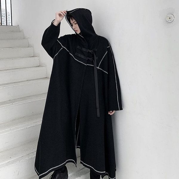 men's wool & blends male halloween clothing jacket outerwear men dark design irregular edge bandage hooded long trench coat cloak windb, Black
men's wool & blends male halloween clothing jacket outerwear men dark design irregular edge bandage hooded long trench coat cloak windb, Black