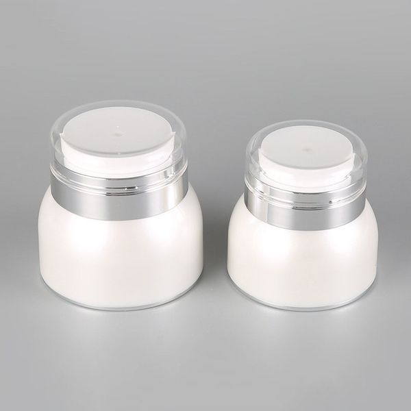 30g 50g acrylic cosmetic jars pearl white airless plastic hand face cream jar round bottle with shiny silver collar dha1792
30g 50g acrylic cosmetic jars pearl white airless plastic hand face cream jar round bottle with shiny silver collar dha1792