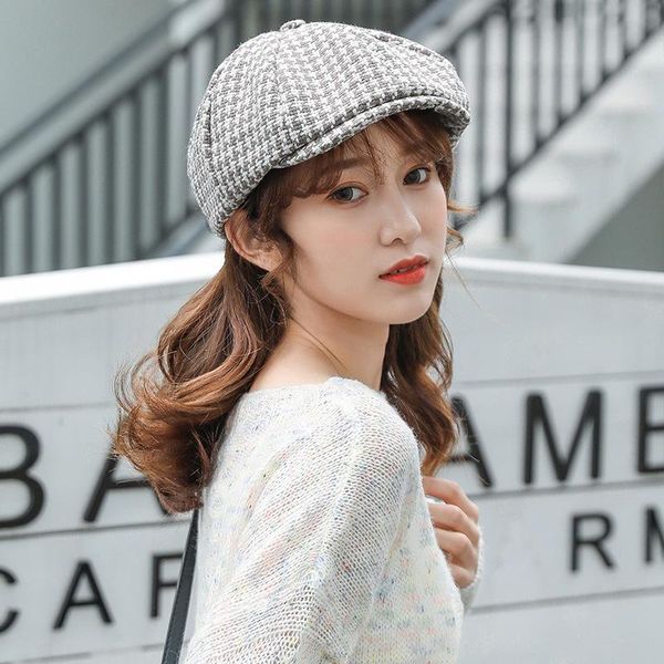 berets winter japanese thousand bird lattice beret casual retro versatile octagonal hat personality british painter for woman, Blue;gray
berets winter japanese thousand bird lattice beret casual retro versatile octagonal hat personality british painter for woman, Blue;gray