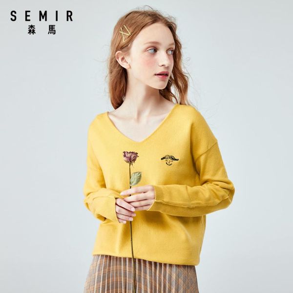 semir loose sweater women autumn new v-neck knit sweater korean embroidery cotton casual for woman, White;black
semir loose sweater women autumn new v-neck knit sweater korean embroidery cotton casual for woman, White;black