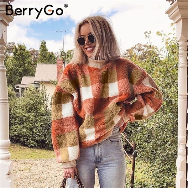 berrygo vintage lambswool plaid hoodies women o neck loose pullover female sweatshirt autumn winter ladies warm coats y200915, Black
berrygo vintage lambswool plaid hoodies women o neck loose pullover female sweatshirt autumn winter ladies warm coats y200915, Black