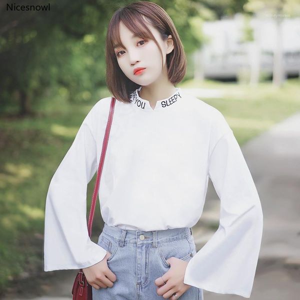 letter embroidery t shirts womens special design split cuff long flare sleeve tees female relax stand collar white 1
letter embroidery t shirts womens special design split cuff long flare sleeve tees female relax stand collar white 1