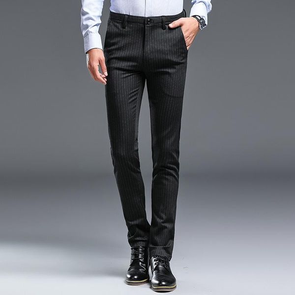 men striped suit pants black grey club dress pants fashion slim mens casual social men summer ankle trousers, White;black
men striped suit pants black grey club dress pants fashion slim mens casual social men summer ankle trousers, White;black