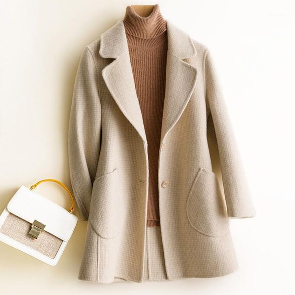 autumn winter plaid medium long double sided wool coat women outwear plus size loose wool jacket female overcoat1, Black
autumn winter plaid medium long double sided wool coat women outwear plus size loose wool jacket female overcoat1, Black