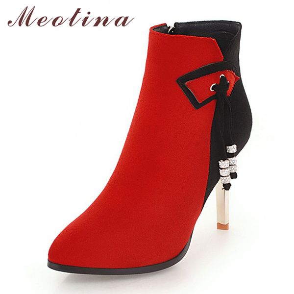 meotina winter women ankle boots high heel boots zipper pointed toe tassel short boots mixed color bow ladies footwear red t200425, Black
meotina winter women ankle boots high heel boots zipper pointed toe tassel short boots mixed color bow ladies footwear red t200425, Black