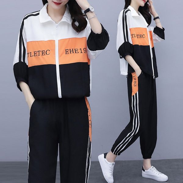 large women's two sweater sweaterpiece suit 2020 summer new korean version slim short sleeve sweater small leg pants casual suit lis4b, Gray 
large women's two sweater sweaterpiece suit 2020 summer new korean version slim short sleeve sweater small leg pants casual suit lis4b, Gray