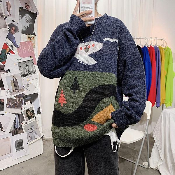 men's sweaters mens oversized sweater fashion male wool stretch autumn winter thick o-neck youth boys pullover knit jumpers 2021, White;black