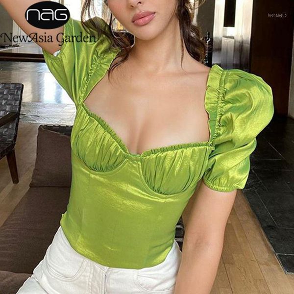newasia satin women blouses puff sleeve square collar ruffles vintage blusas green casual crop can off shoulder summer 1, White
newasia satin women blouses puff sleeve square collar ruffles vintage blusas green casual crop can off shoulder summer 1, White
