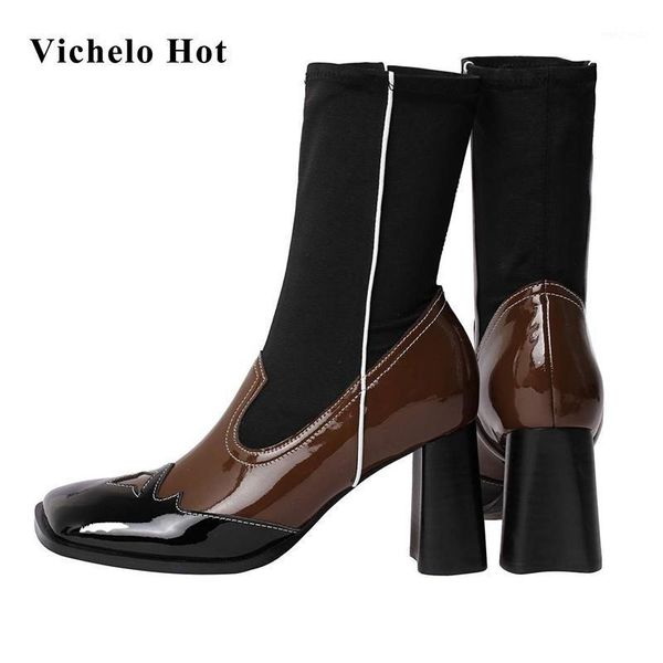 vichelo new mixed colors vintage stretch boots square toe super high heel gentlewomen elegant streetwear mid-calf boots l251, Black
vichelo new mixed colors vintage stretch boots square toe super high heel gentlewomen elegant streetwear mid-calf boots l251, Black