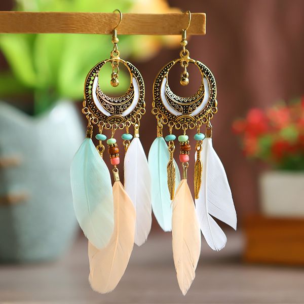 s1827 bohemian fashion jewelry feather tassel earrings beads dangle earrings, Golden;silver 
s1827 bohemian fashion jewelry feather tassel earrings beads dangle earrings, Golden;silver