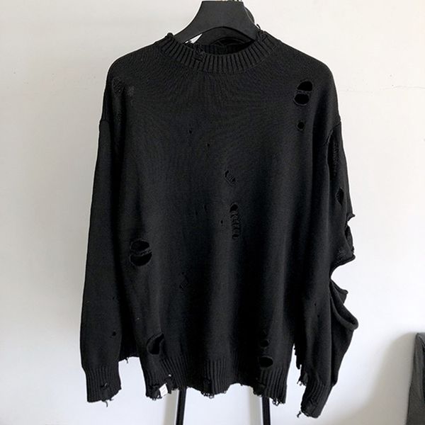 2021 fall winter men good quality ripped black knit sweater hole loose pull hombre ugly man's christmas hip hop jersey wnj0, White;black
2021 fall winter men good quality ripped black knit sweater hole loose pull hombre ugly man's christmas hip hop jersey wnj0, White;black
