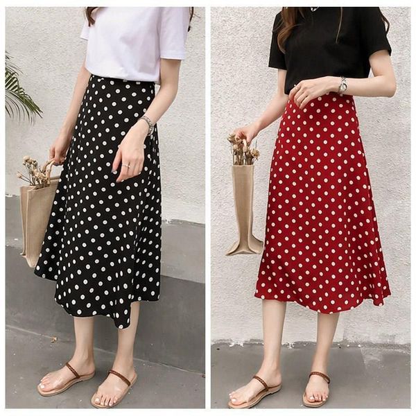 women vintage polka dot skirts chiffon elastic high waist solid color wild a-line long paragraph skirt clothing, Black
women vintage polka dot skirts chiffon elastic high waist solid color wild a-line long paragraph skirt clothing, Black