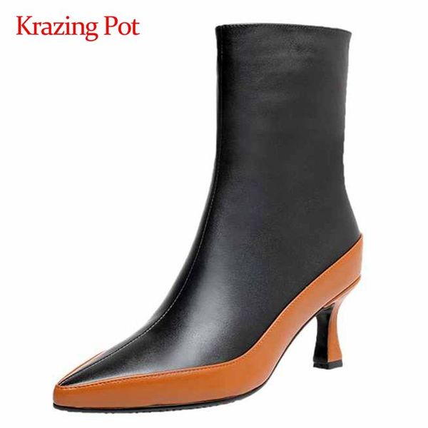 boots krazing pot work genuine leather mixed colors mature pointed toe thin high heel zipper office lady dating ankle l69, Black
boots krazing pot work genuine leather mixed colors mature pointed toe thin high heel zipper office lady dating ankle l69, Black