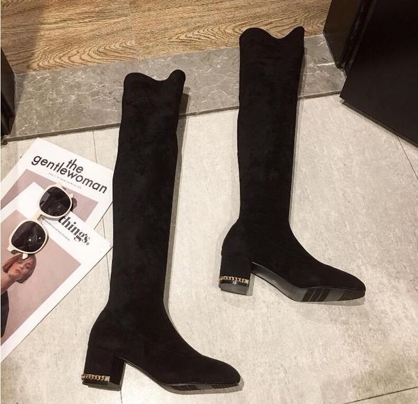 2020 winter new mid-heel women's boots suede thick heel plus velvet warm over-knee boots, Black
2020 winter new mid-heel women's boots suede thick heel plus velvet warm over-knee boots, Black
