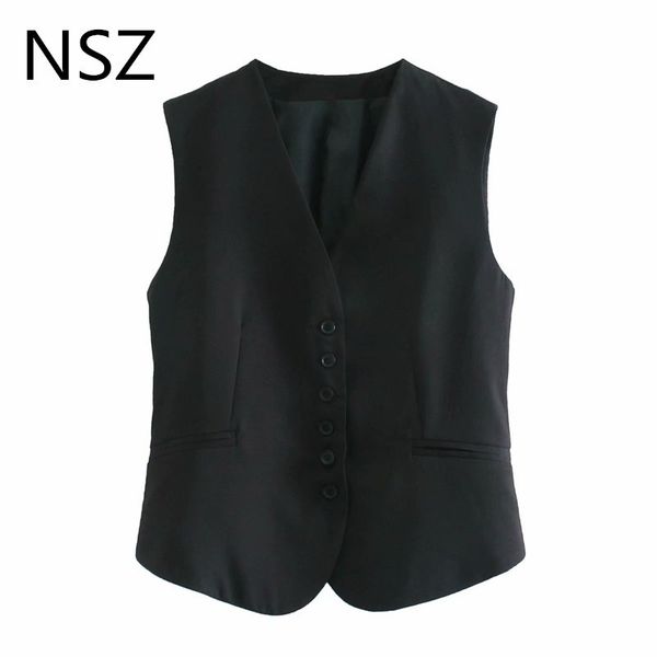 nsz women black sleeveless blazer jacket elegant vest crop waistcoat business tank fall fashion 201110, Black;white
nsz women black sleeveless blazer jacket elegant vest crop waistcoat business tank fall fashion 201110, Black;white