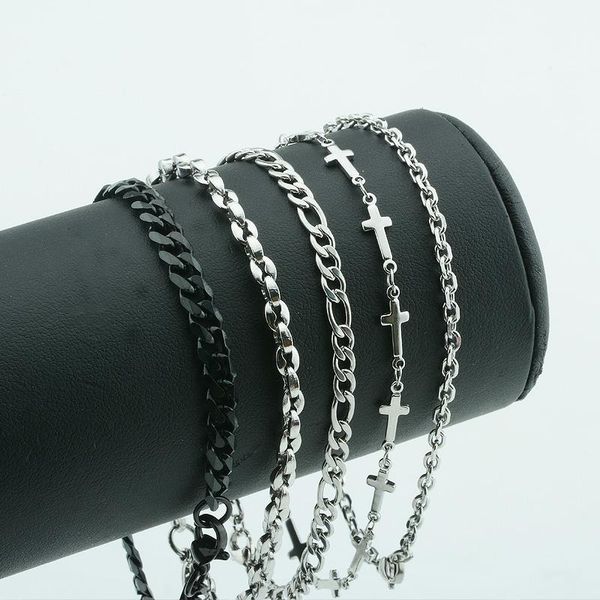 link, chain 5 style man's woman's 316l stainless steel link cross/curb bracelets chains customize accessories long short size, Black
link, chain 5 style man's woman's 316l stainless steel link cross/curb bracelets chains customize accessories long short size, Black