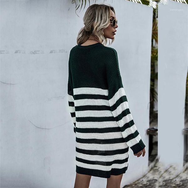 women long sleeve knitted sweater dress stripe round neck mid-length pullover m5te1, Black;gray
women long sleeve knitted sweater dress stripe round neck mid-length pullover m5te1, Black;gray