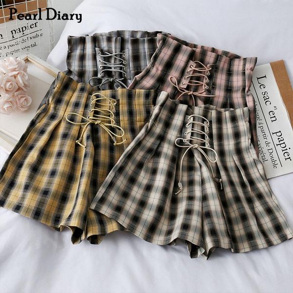 women's shorts pearl diary women high waist short pant summer plaid lace up front wide leg loose check culottes vintage femme, White;black
women's shorts pearl diary women high waist short pant summer plaid lace up front wide leg loose check culottes vintage femme, White;black