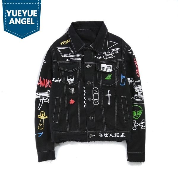 harajuka spring autumn long sleeve graffiti printing tassel mens denim jackets single breasted loose fashion casual jeans coats c1108, Black;brown
harajuka spring autumn long sleeve graffiti printing tassel mens denim jackets single breasted loose fashion casual jeans coats c1108, Black;brown