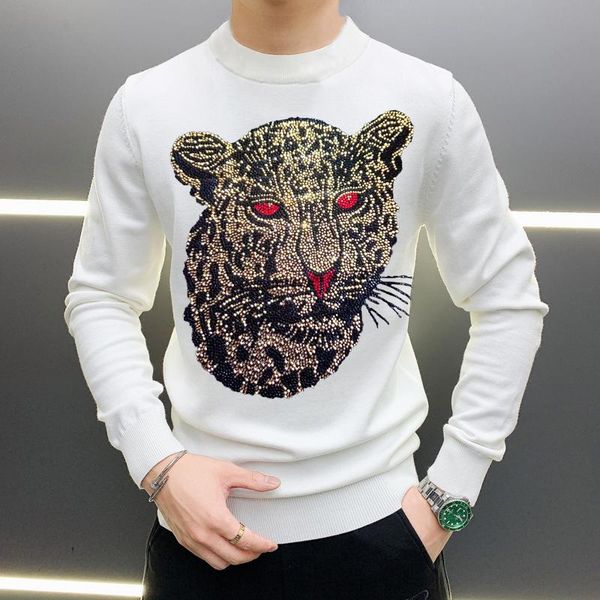 Autumn And Winter High Quality Knitted Fabric Pullover Hot Diamond Shiny Craft Tops Men's Sweater Round Neck Warm Clothing, White;black
Autumn And Winter High Quality Knitted Fabric Pullover Hot Diamond Shiny Craft Tops Men's Sweater Round Neck Warm Clothing, White;black