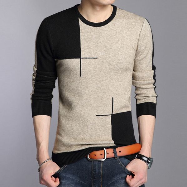 liseaven men casual pullover sweater fashion o neck knitwear long sleeve male pullovers 201203, White;black