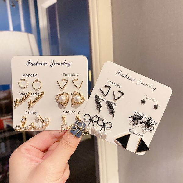 a week's cute earrings set with 925 silver piercing pin for ladies fashion alloy stud earring set for girls, Golden;silver
a week's cute earrings set with 925 silver piercing pin for ladies fashion alloy stud earring set for girls, Golden;silver