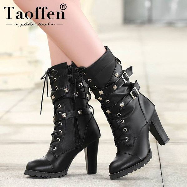 taoffen ladies shoes women boots high heels platform buckle zipper rivets sapatos femininos lace up leather boots size 34-48 1026, Black
taoffen ladies shoes women boots high heels platform buckle zipper rivets sapatos femininos lace up leather boots size 34-48 1026, Black