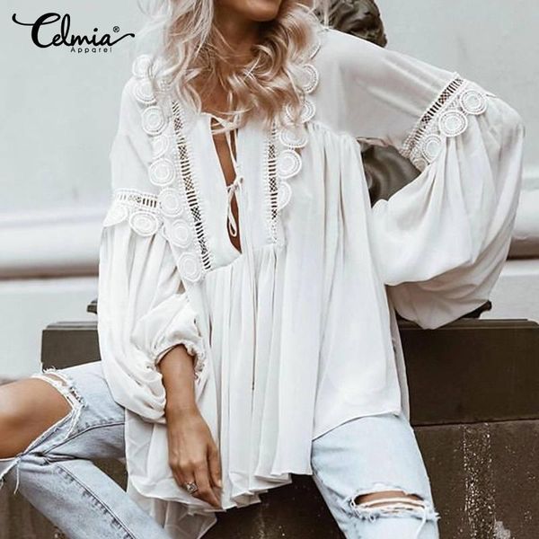 celmia 2020 women vintage lantern sleeve hollow out tunic white blouses solid casual loose shirts plus size blusas feminina
celmia 2020 women vintage lantern sleeve hollow out tunic white blouses solid casual loose shirts plus size blusas feminina