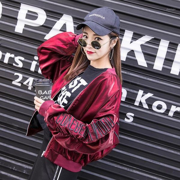 autumn 2020 new women's jacket fashion standing collar letter embroidery student jacket elastic iice silk baseball uniform 11361, Black;brown
autumn 2020 new women's jacket fashion standing collar letter embroidery student jacket elastic iice silk baseball uniform 11361, Black;brown