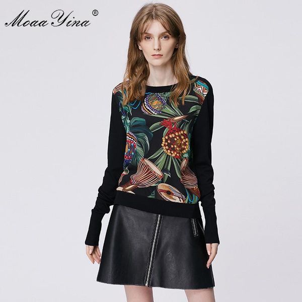 women's sweaters moaayina fashion long sleeve black knitting elegant tribal musical instrument print silk wool sweater pullovers, White;black
women's sweaters moaayina fashion long sleeve black knitting elegant tribal musical instrument print silk wool sweater pullovers, White;black