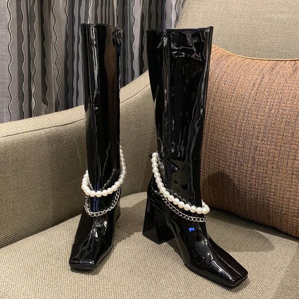 boots luxury 2021 ins women black block high heels long winter knee designer patent leather pearl thigh1
boots luxury 2021 ins women black block high heels long winter knee designer patent leather pearl thigh1