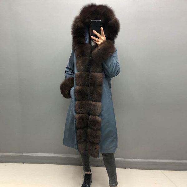 women's parka long coat fox collar hooded coat, real rabbit fur lining winter warm jacket lj201203, Black
women's parka long coat fox collar hooded coat, real rabbit fur lining winter warm jacket lj201203, Black