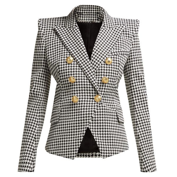 new fashion designer blazer women's long sleeve metal lion buttons houndstooth print blazer jacket 201102, White;black
new fashion designer blazer women's long sleeve metal lion buttons houndstooth print blazer jacket 201102, White;black