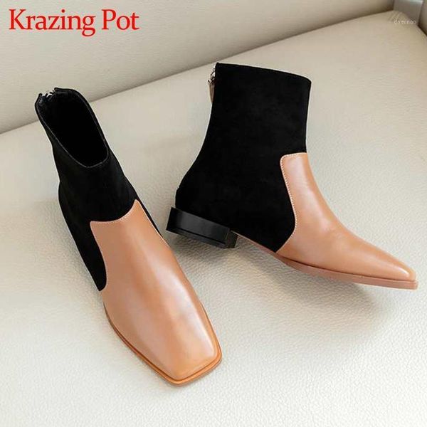 krazing pot mixed colors cow leather stretch flock square toe low heels back zipper winter women keep warm cozy ankle boots l441, Black
krazing pot mixed colors cow leather stretch flock square toe low heels back zipper winter women keep warm cozy ankle boots l441, Black